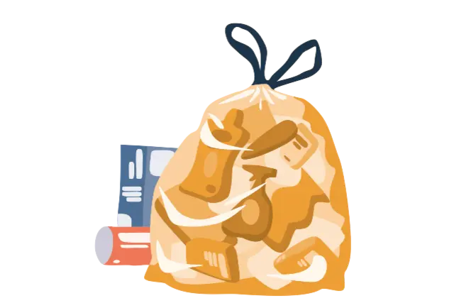 Ein illustrierter Müllsack. 