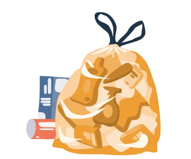 Ein illustrierter Müllsack. 