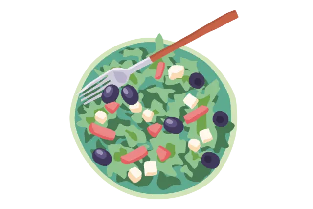 Die Illustration zeigt einen Teller mit einem veganen Gericht.
