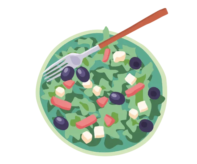Die Illustration zeigt einen Teller mit einem veganen Gericht.