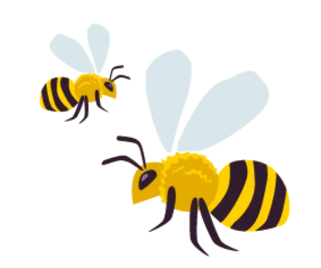 Zwei illustrierte Bienen.