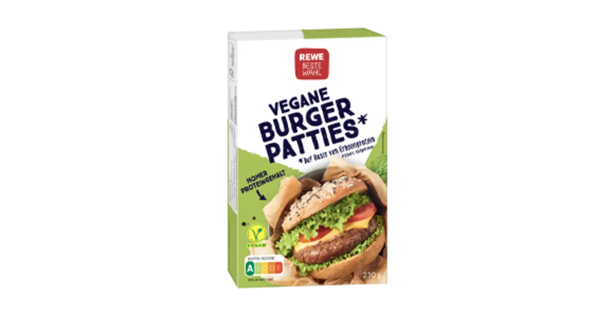 Eine Packung REWE Beste Wahl Burger Patties. 
