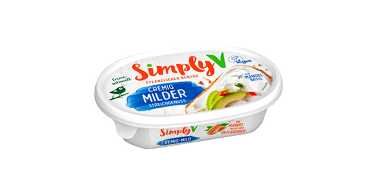 Eine Packung Simply V Cremig milder Streichgenuss. 