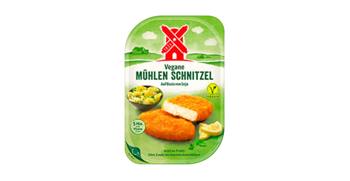 Eine Packung Rügenwalder Mühle Vegane Mühlen Schnitzel 