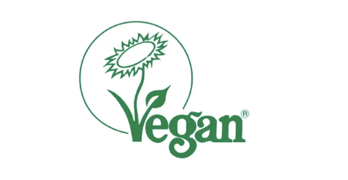 Das Label „Gütesiegel Veganblume“.
