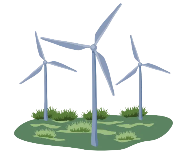 Die Illustration zeigt mehrere Windräder. 