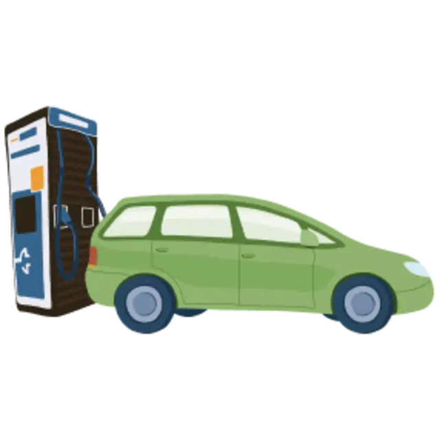 Die Illustration zeigt ein e-Auto an einer Schnelladesäule.
