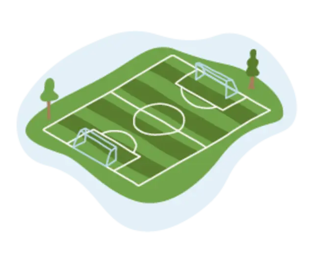 Eine Illustration zeigt ein Fußballfeld.