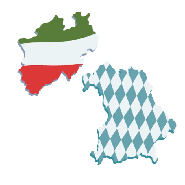 Die illustrierten Umrisse von zwei Bundesländern.