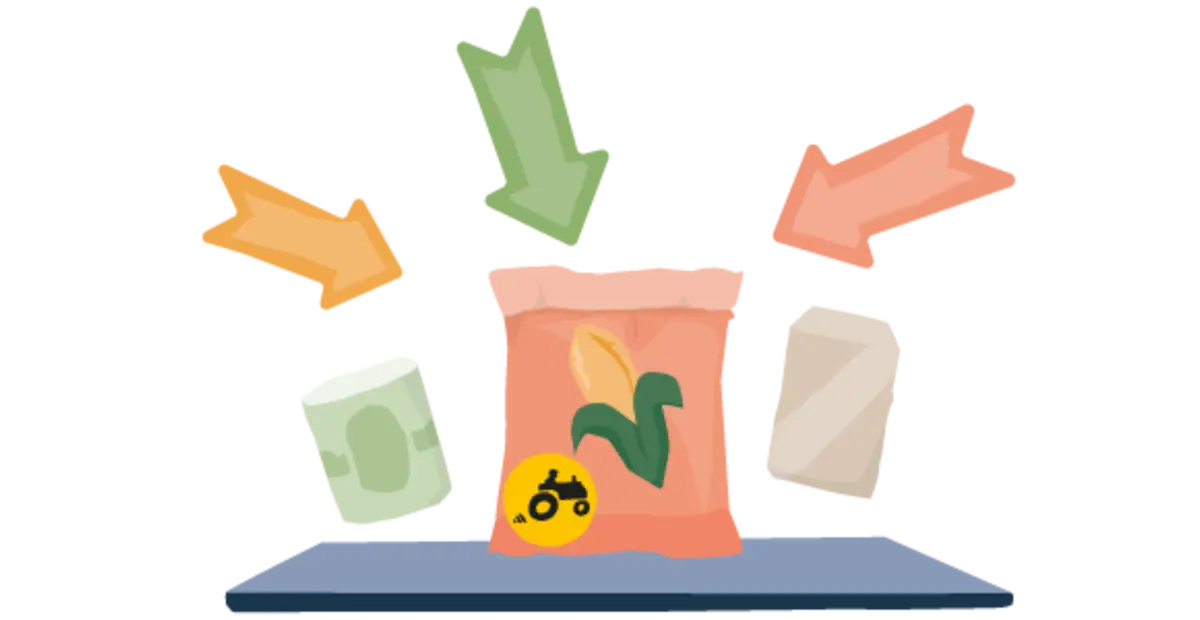 Eine Illustration symbolisiert das gemeinsame Netzwerk: Mehrere bunte Pfeile zeigen auf einen Sack mit regionalem Getreide.