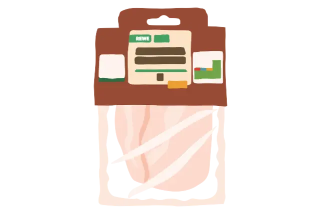 Eine illustrierte Packung REWE Bio Frischfleisch.