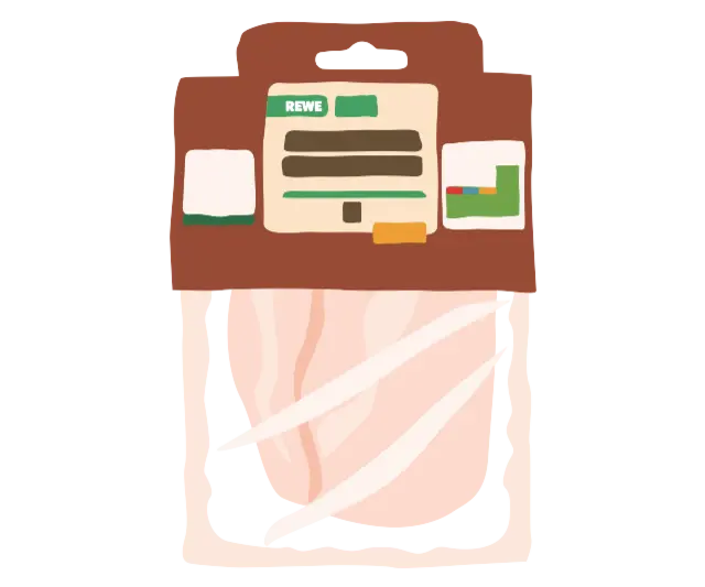 Eine illustrierte Packung REWE Bio Frischfleisch.
