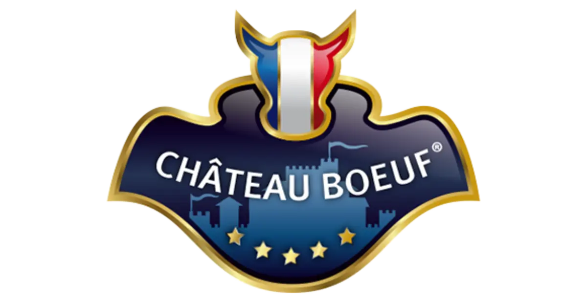 Das blaue Château Boeuf® Logo zeigt eine illustrierte Burg und einen Rinderkopf.
