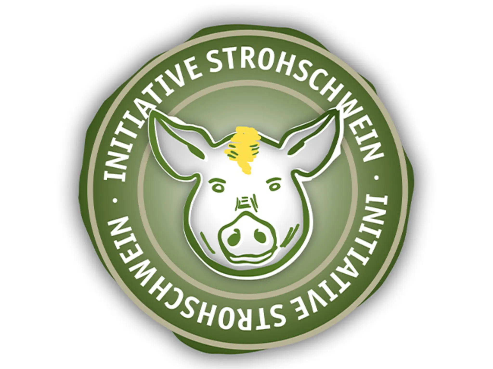 Das Logo zeigt ein Wappen mit einem illustrierten Schweinekopf und den Text „Initiative Strohschwein“.