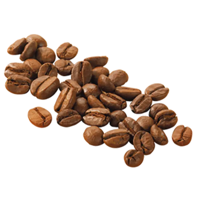 Ein paar einzelne Kaffeebohnen symbolisieren den Fairtrade-zertifizierten „Pedro-Kaffee“.