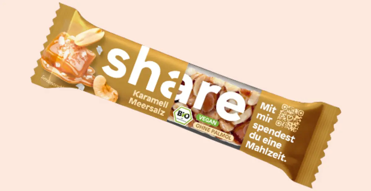Ein share Bio-Riegel Schoko Karamell Meersalz.