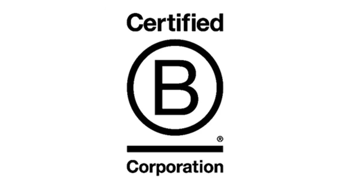 Das B Corp Logo mit dem Schriftzug „Certified B Corporation®.