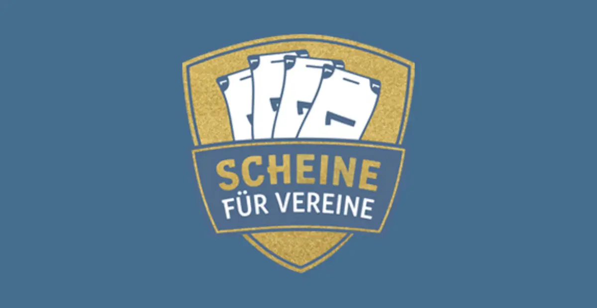 Das Scheine für Vereine-Logo auf einem blauen Hintergrund 
