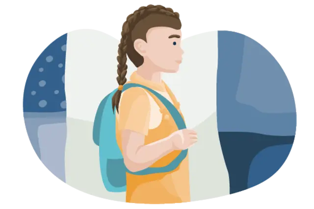 Die Illustration zeigt einen jungen Menschen mit Rucksack.