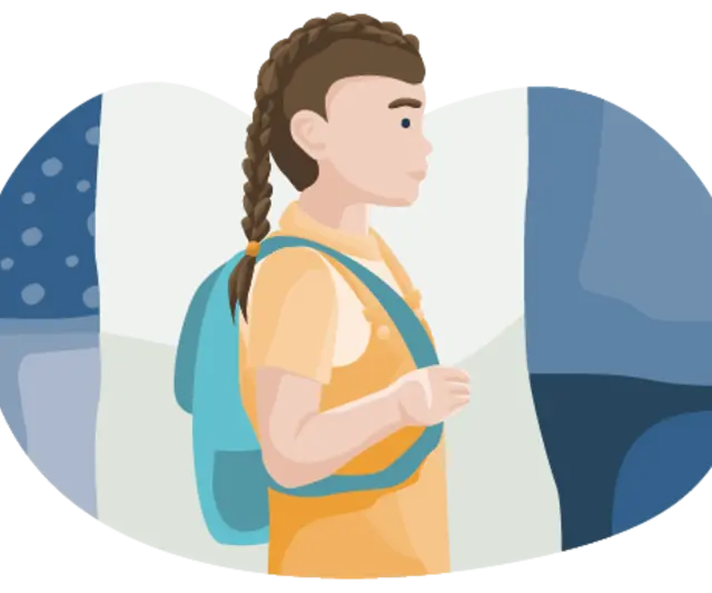 Die Illustration zeigt einen jungen Menschen mit Rucksack. 