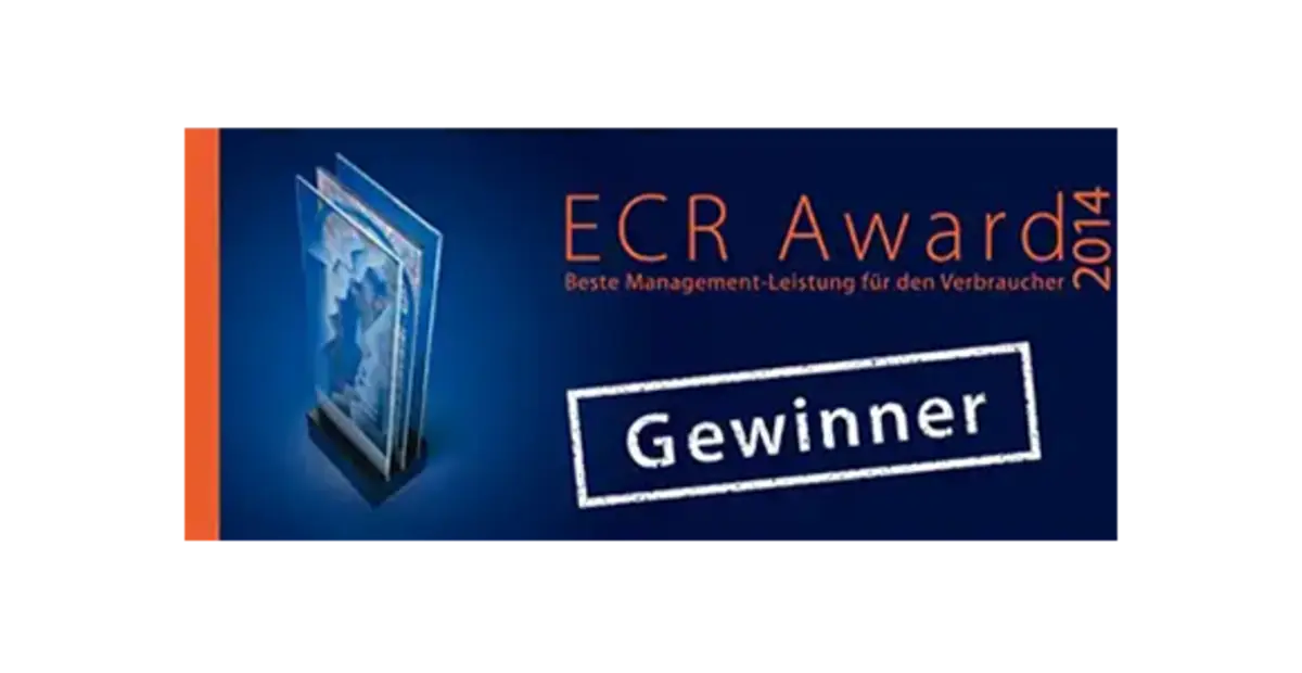 Die Auszeichnung „Gewinner beim ECR Award 2014“ für „Beste Management-Leistung“ für die Verbraucher:innen.