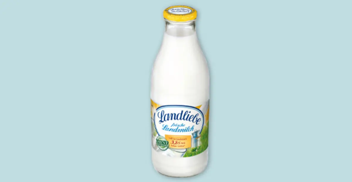 Landliebe frische Landmilch 3,8 % in der Mehrweg-Flasche.