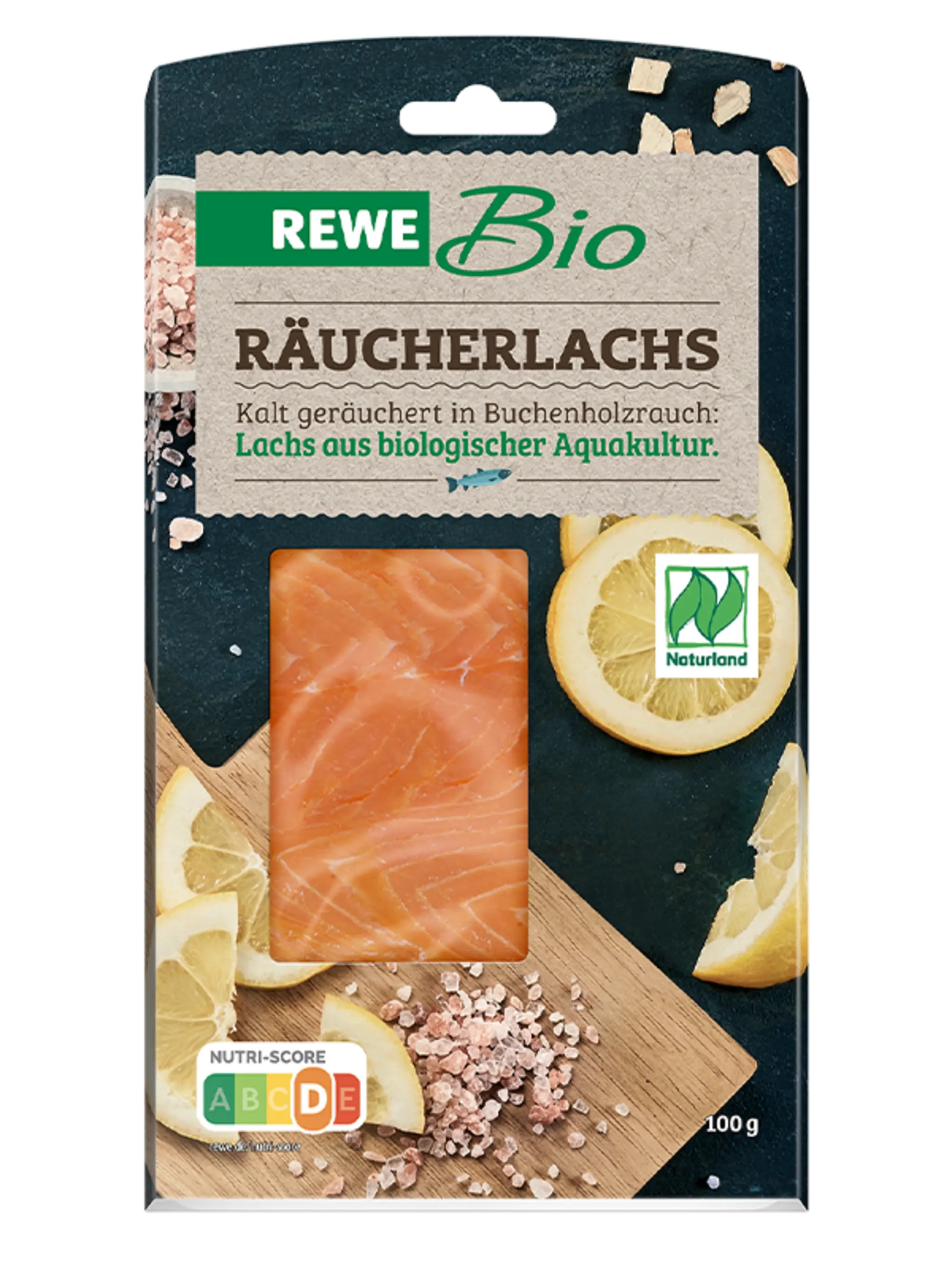 Eine Packung REWE Bio Räucherlachs.