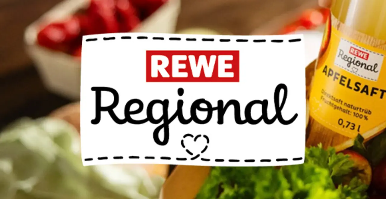 Weißes Logo mit der Aufschrift "REWE Regional".