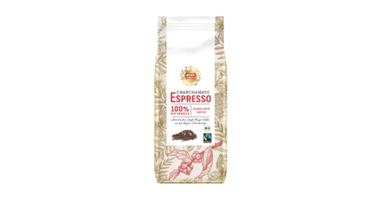 Eine Packung REWE Feine Welt Bio Chanchamayo-Espresso.