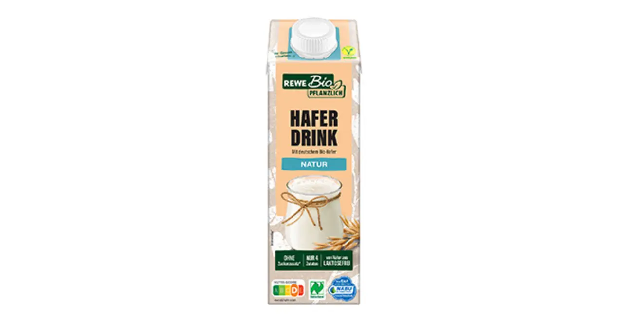 Eine Packung REWE Bio Pflanzlich Haferdrink Natur.