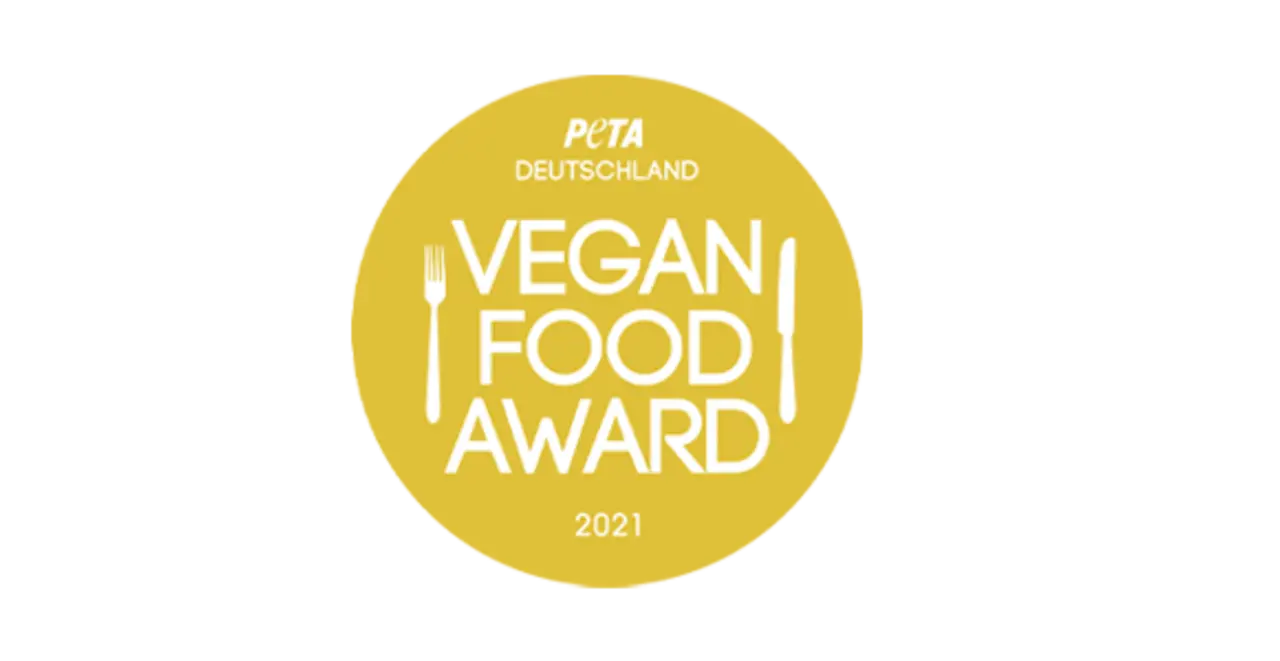 Die Auszeichnung „Vegan Food Award 2021“ der PETA.