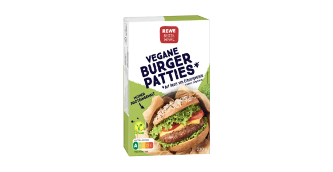 Eine Packung REWE Beste Wahl Burger Patties. 