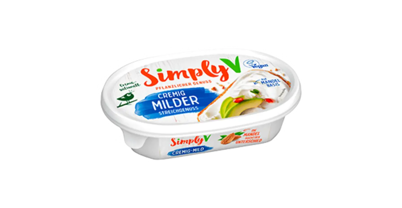 Eine Packung Simply V Cremig milder Streichgenuss.