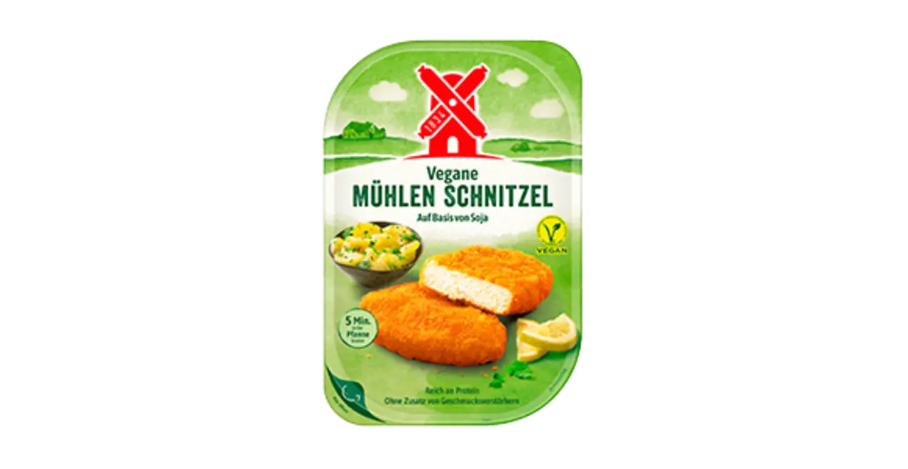 Eine Packung Rügenwalder Mühle Vegane Mühlen Schnitzel 