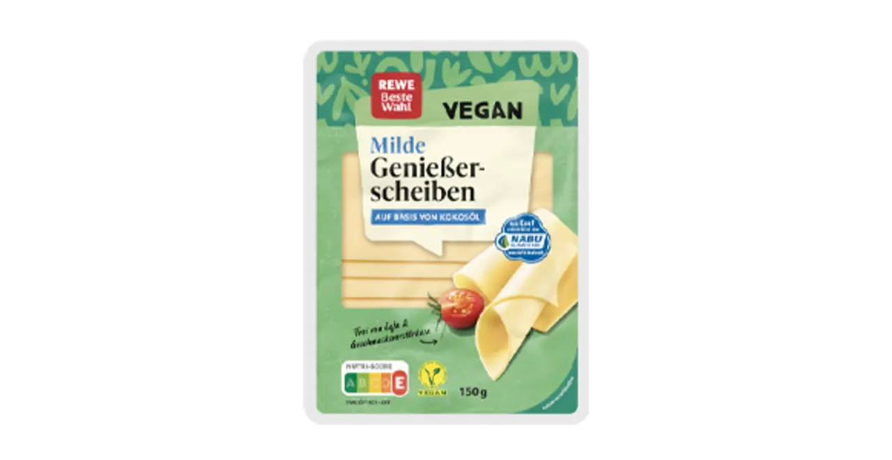 Eine Packung REWE Beste Wahl Vegane Genuss Scheiben mild.