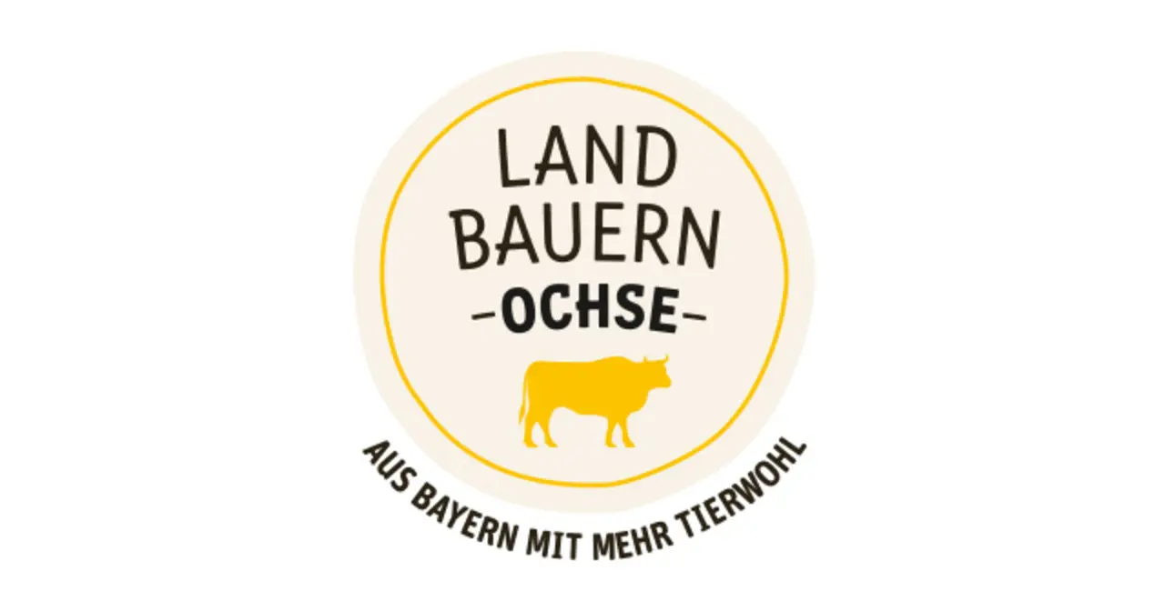Logo mit der Aufschrift "Landbauern Ochse - Aus Bayern mit mehr Tierwohl"
