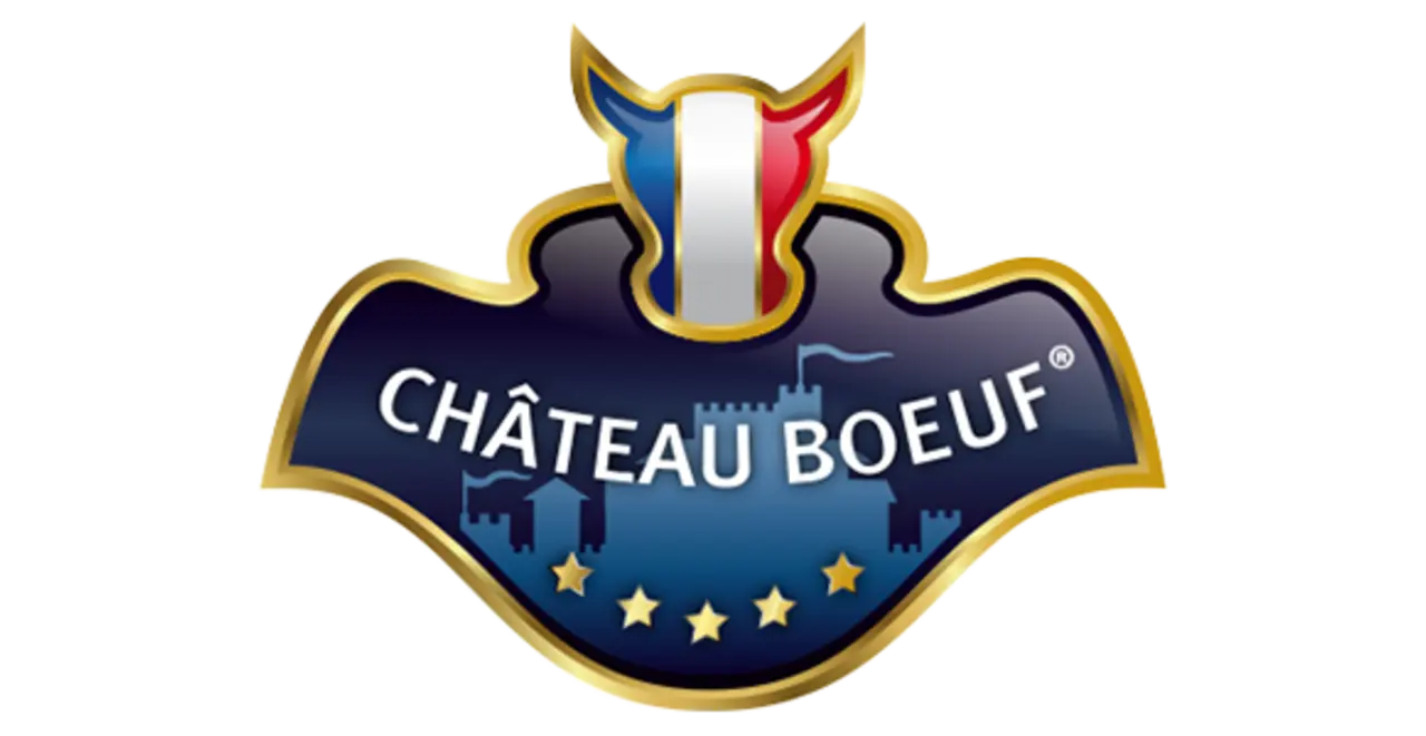 Das blaue Château Boeuf® Logo zeigt eine illustrierte Burg und einen Rinderkopf. 