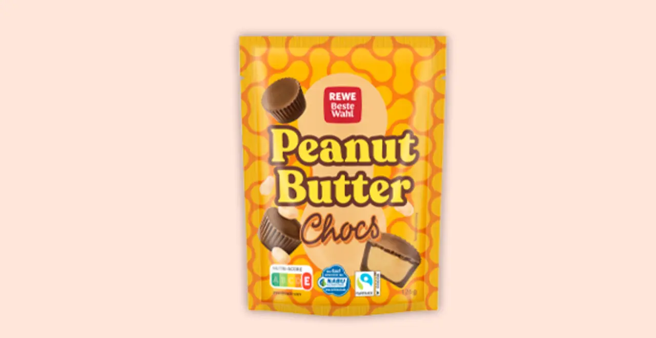 Eine Packung REWE Beste Wahl Peanut Butter Chocs.