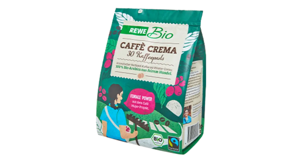 Eine Packung REWE Bio Caffè Crema.