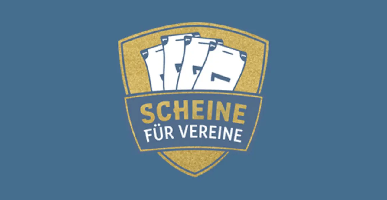 Das Scheine für Vereine-Logo auf einem blauen Hintergrund 
