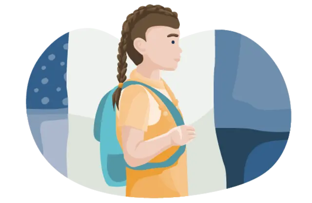 Die Illustration zeigt einen jungen Menschen mit Rucksack. 