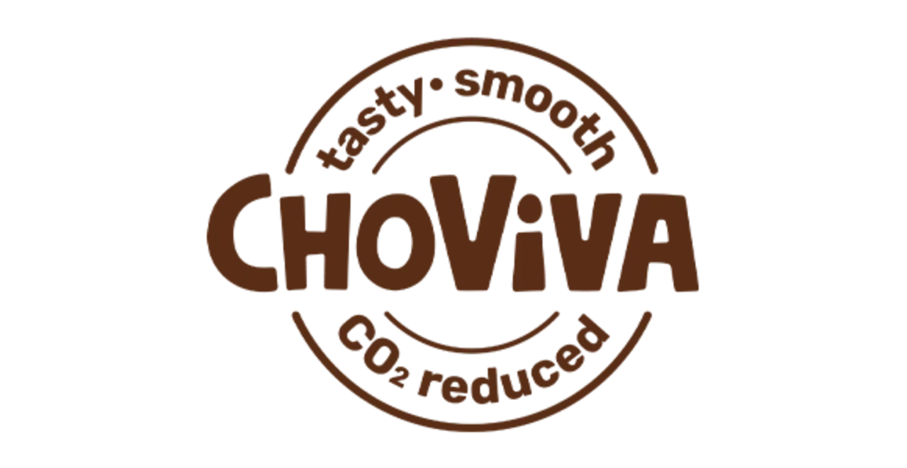 Das ChoViva Logo mit dem Schriftzug „Tasty. Smooth. CO2 reduced.“ 