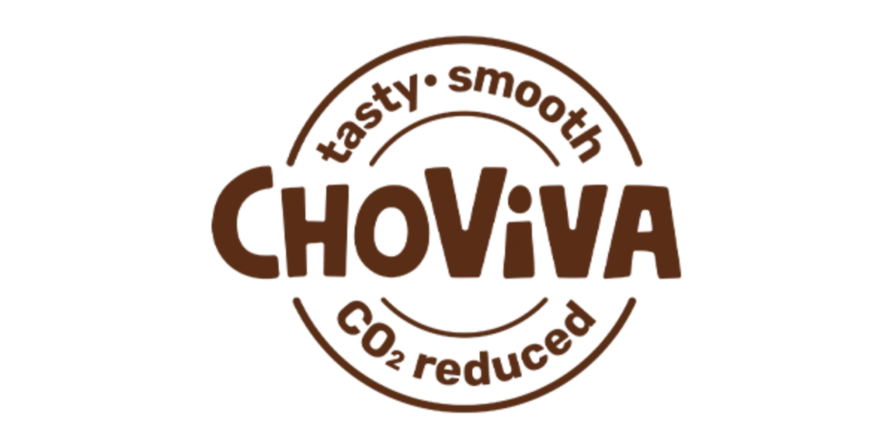 Das ChoViva Logo mit dem Schriftzug „Tasty. Smooth. CO2 reduced.“ 