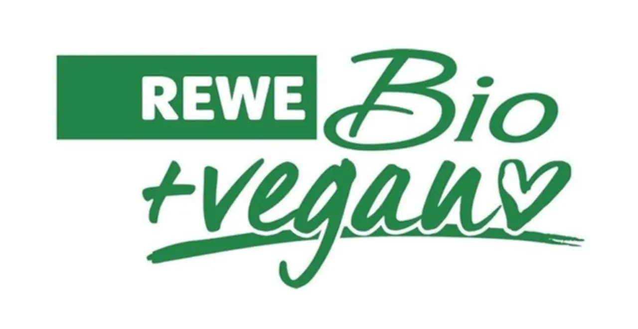 Das grün-weiße REWE Bio + vegan Logo.