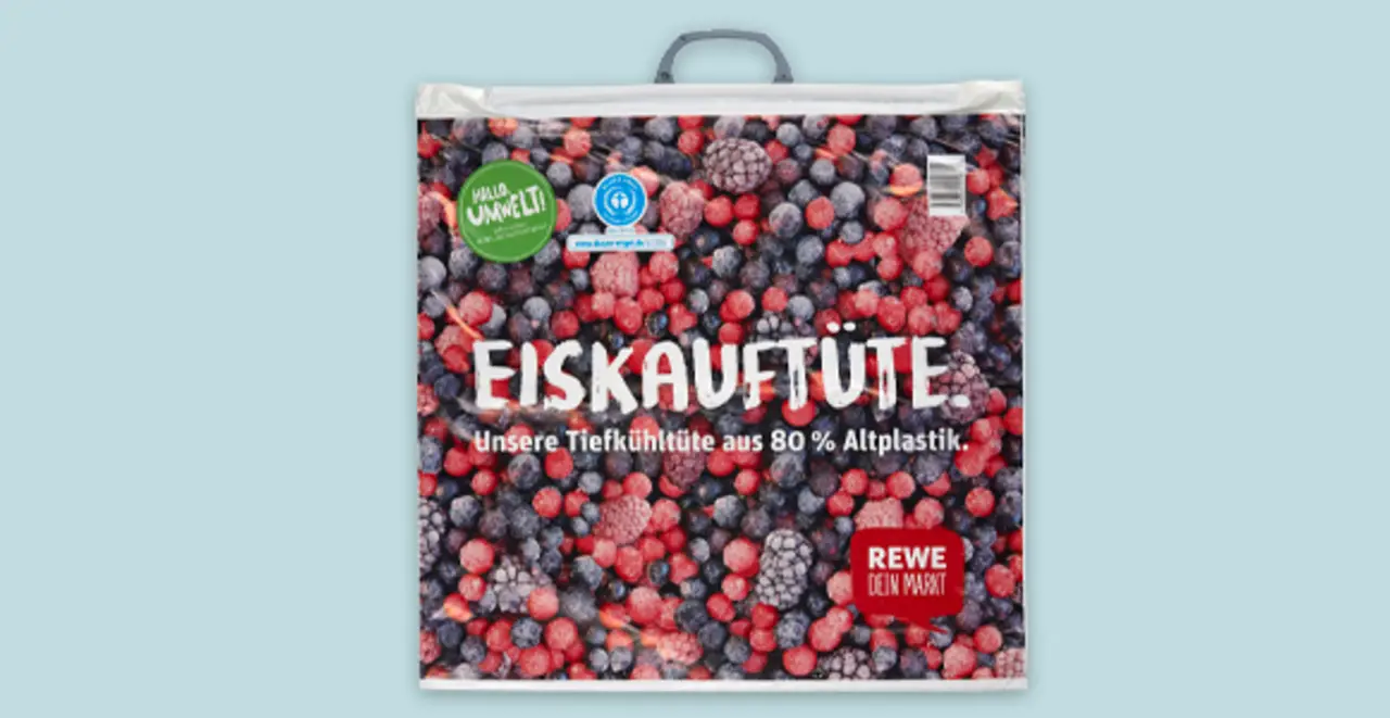 Eine REWE Tiefkühl-Tragetasche.