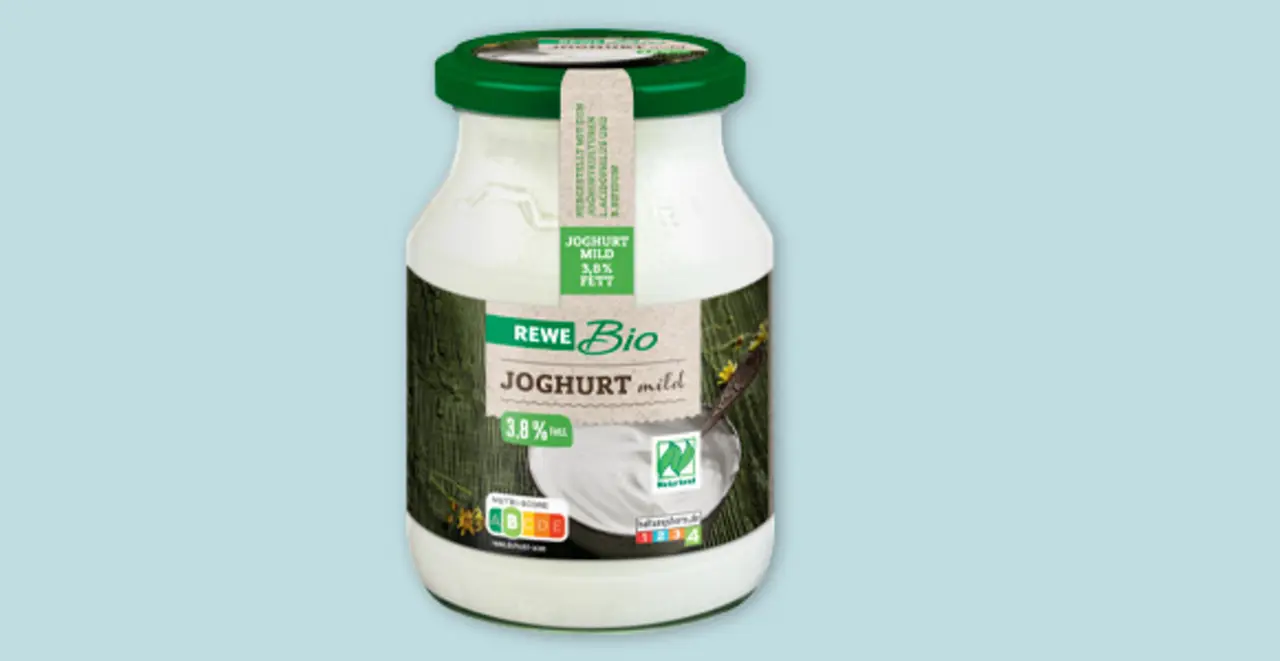 REWE Bio Joghurt mild 3,8 % im Mehrweg-Glas.