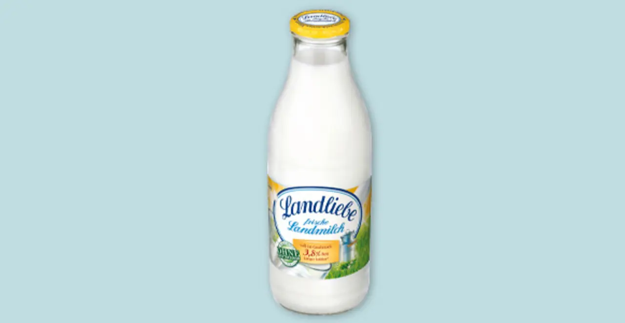 Landliebe frische Landmilch 3,8 % in der Mehrweg-Flasche.