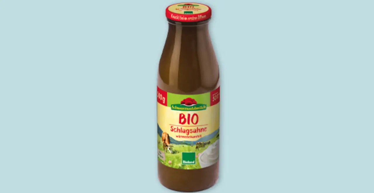 Schwarzwaldmilch Bio Sahne in der Mehrweg-Flasche.