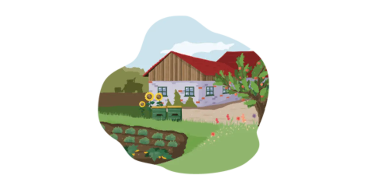 Ein illustrierter Bio-Bauernhof. 