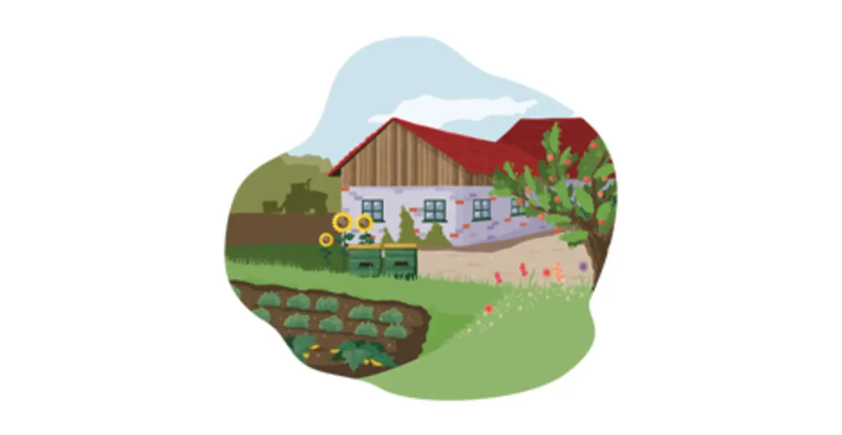 Ein illustrierter Bio-Bauernhof. 